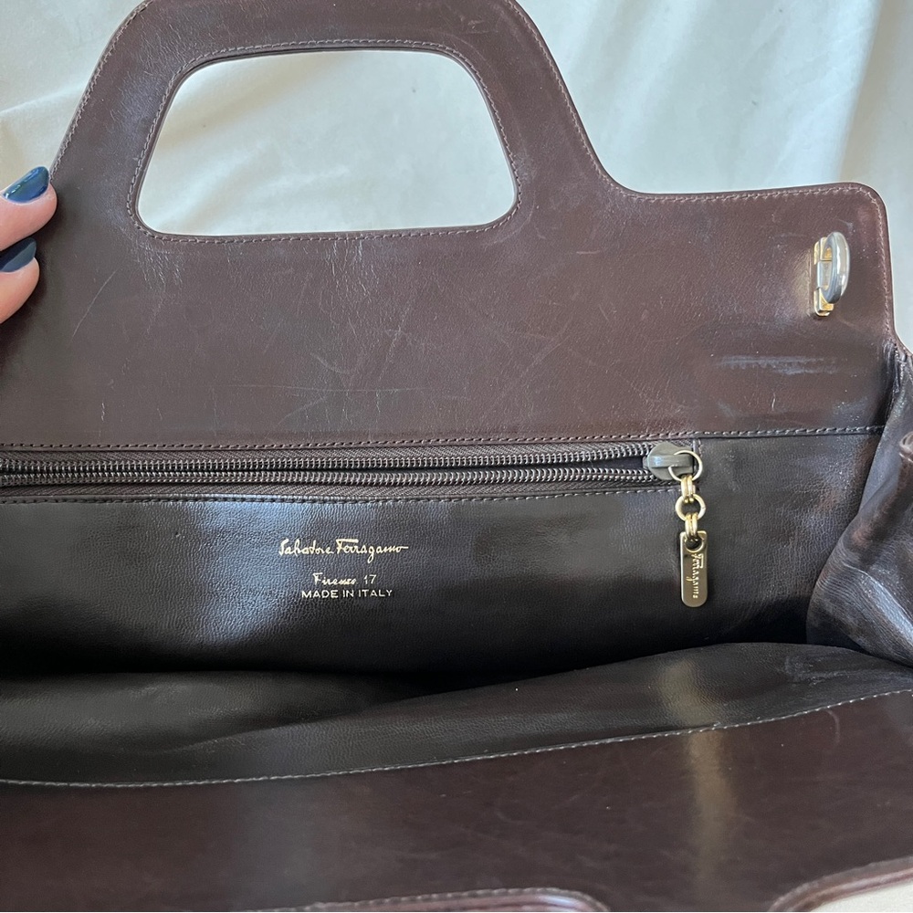 Salvatore Ferragamo Wanda Vintage Briefcase Style Structured Brown Leather Bag - Picture 8 of 10